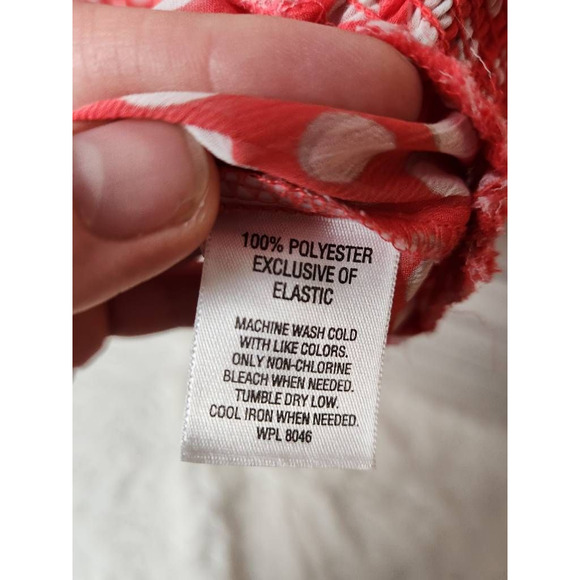 JM Collection Womens Peasant Blouse Red White Polka Dot Long Sleeve Sheer Boho L - Picture 6 of 6